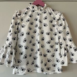 Alice + Olivia White and Black Eye Print Blouse